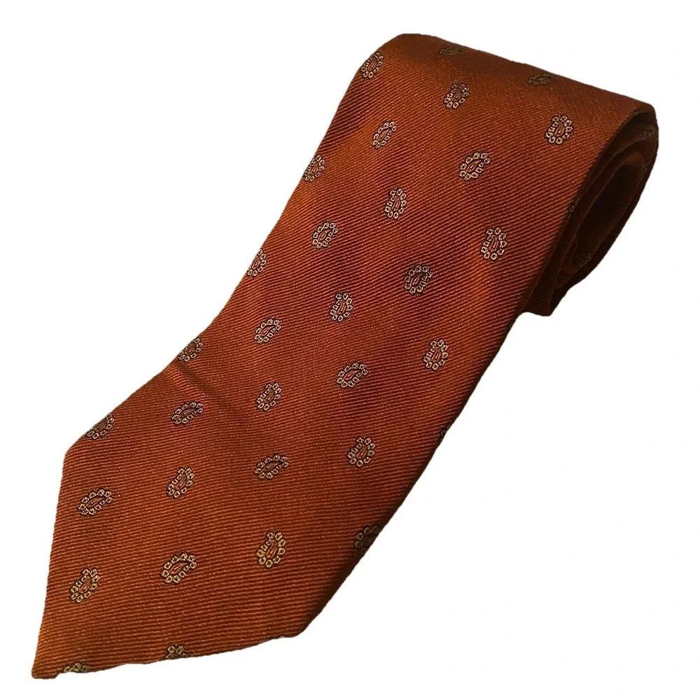 Brooks Brothers Men's 100% Silk Neck Tie Orange & Gold 60